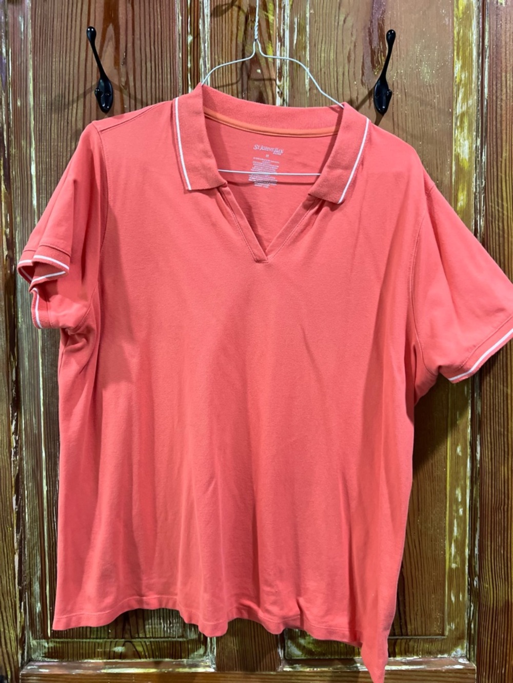 St. John's Bay Coral Polo Top with White Trim